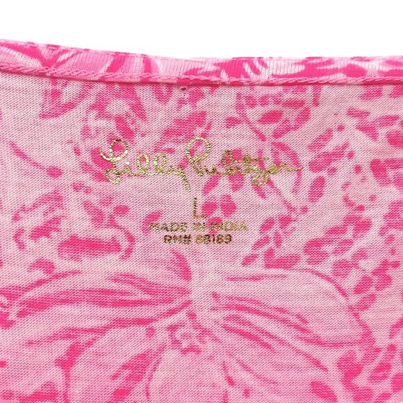 Lilly Pulitzer Dress Geanna Womens Large Pink Floral Tiered Cotton Boho Casual - Picture 6 of 6